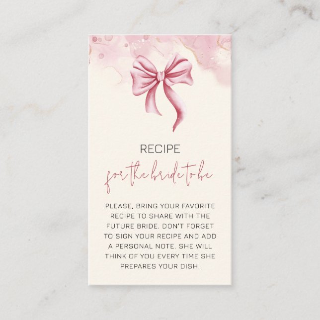 Tarjeta De Recepción Elegante Receta De Bow Rosa Ducha De Novias (Anverso)
