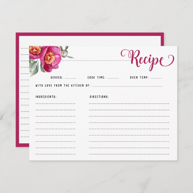 Tarjeta De Recepción Elegante Receta Floral Rosa Caliente Ducha De Novi (Anverso / Reverso)