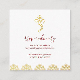 Tarjeta De Recepción Elegante Red & Gold Ganesha & Mehndi Wedding RSVP