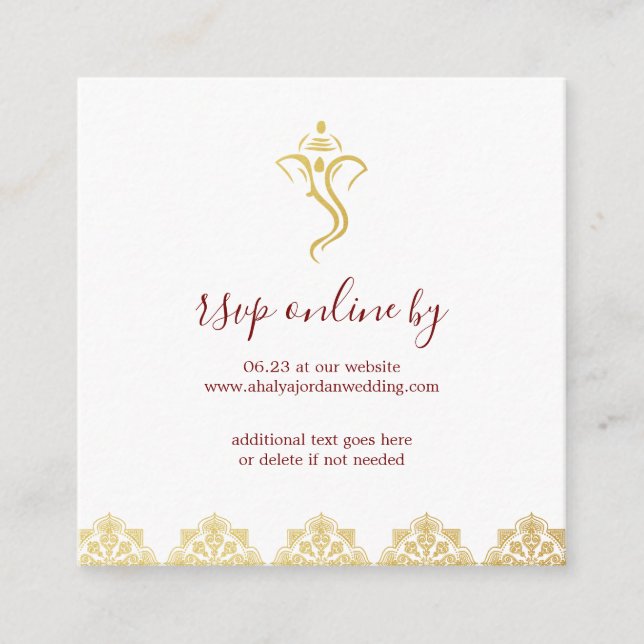 Tarjeta De Recepción Elegante Red & Gold Ganesha & Mehndi Wedding RSVP (Anverso)