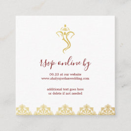 Tarjeta De Recepción Elegante Red & Gold Ganesha & Mehndi Wedding RSVP