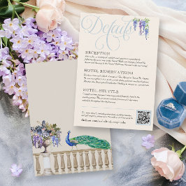 Tarjeta De Recepción Elegante Regency Peacock Garden Wedding Details
