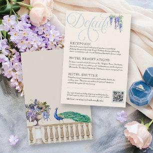 Tarjeta De Recepción Elegante Regency Peacock Garden Wedding Details