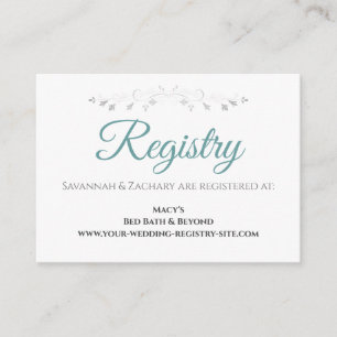 Tarjeta De Recepción Elegante registro de Boda blanco Verde azulado de 