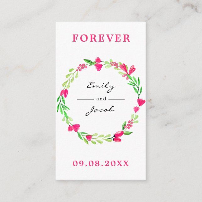 Tarjeta De Recepción Elegante registro de Bodas blancos de flores rosad (Anverso)