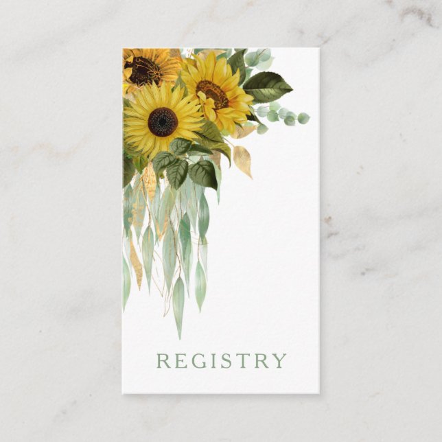 Tarjeta De Recepción Elegante Registro de Bodas de Girasol Verde (Anverso)