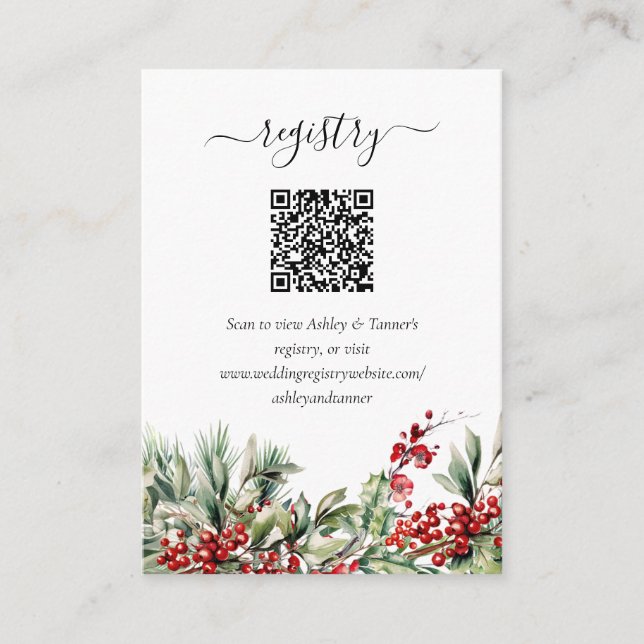 Tarjeta De Recepción Elegante Registro de Bodas de Navidades de Inviern (Anverso)