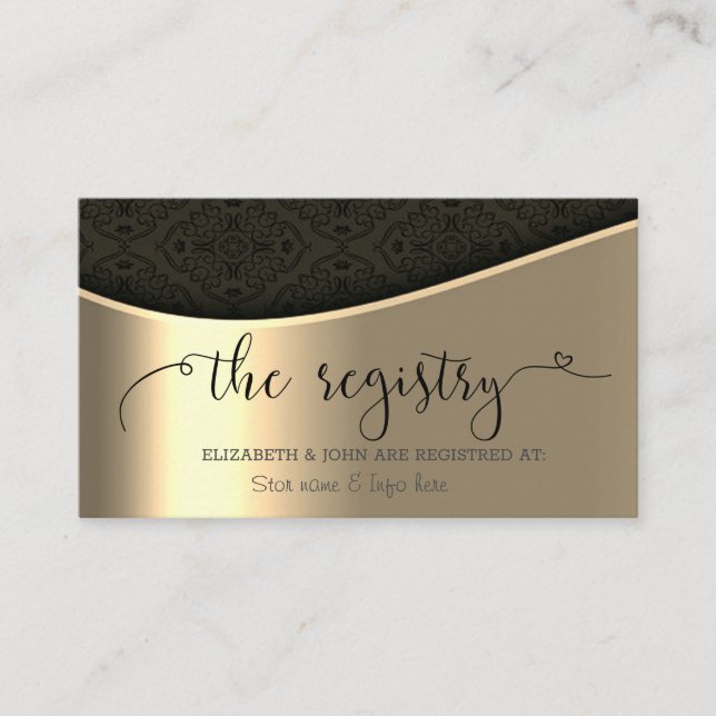 Tarjeta De Recepción Elegante registro de Bodas de oro de Damask negro (Anverso)