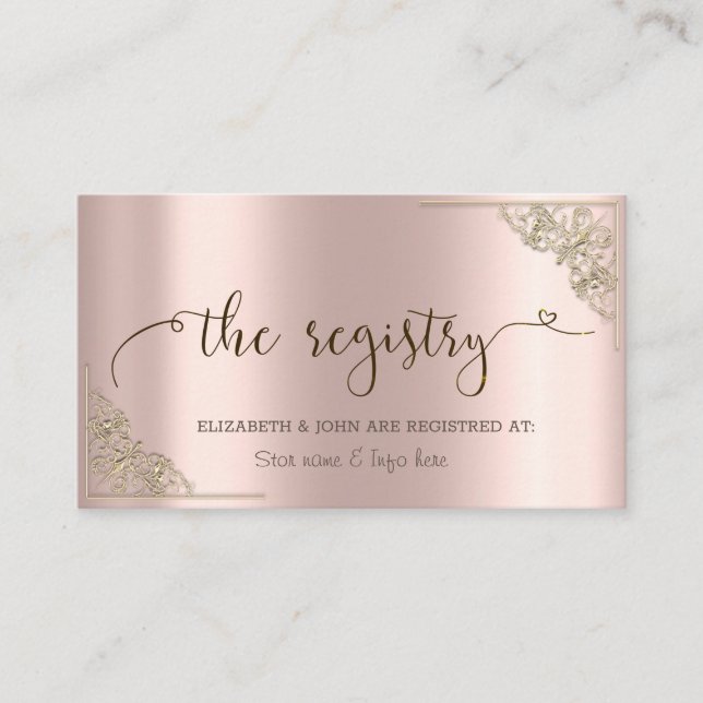 Tarjeta De Recepción Elegante Registro de Bodas de oro Rosa de la Front (Anverso)