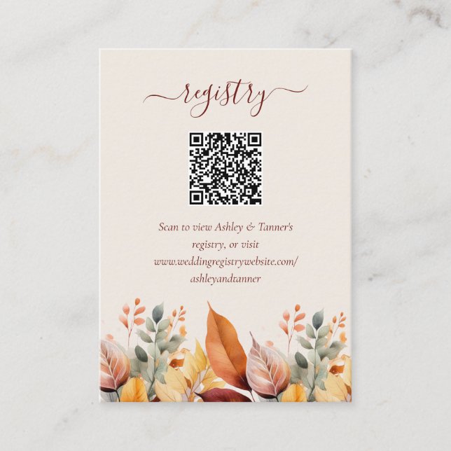 Tarjeta De Recepción Elegante Registro de Bodas de otoño Código QR (Anverso)
