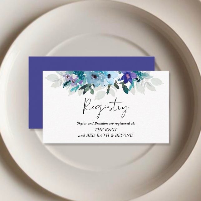 Tarjeta De Recepción Elegante registro de bodas florales azul violeta y (Subido por el creador)