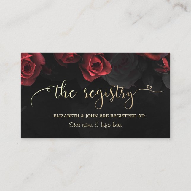 Tarjeta De Recepción Elegante registro de Bodas góticos de rosas rojas (Anverso)