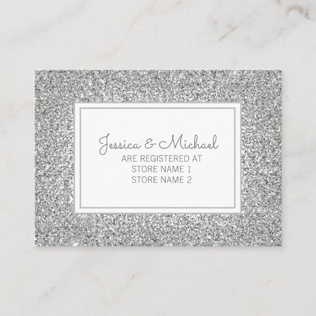 Tarjeta De Recepción Elegante Registro de Bodas Purpurinas Plateados (Anverso)