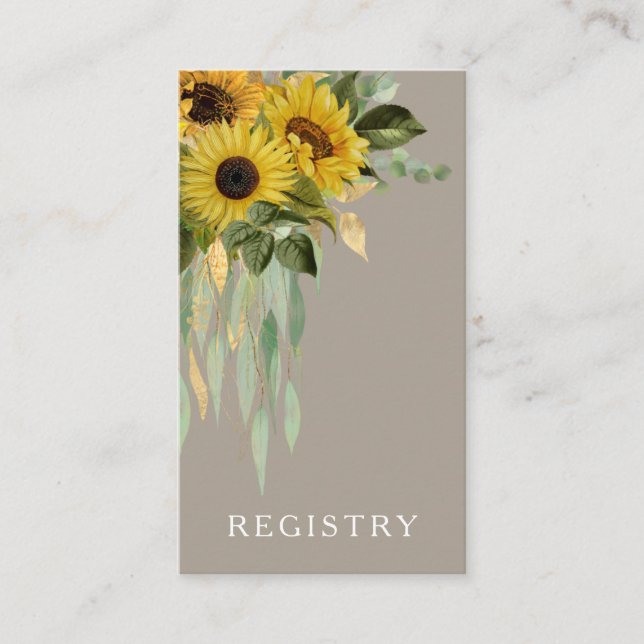 Tarjeta De Recepción Elegante Registro de Bodas Taupe Floral Sunflowers (Anverso)
