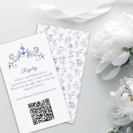 Tarjeta De Recepción Elegante registro de código QR azul de Romance Vin