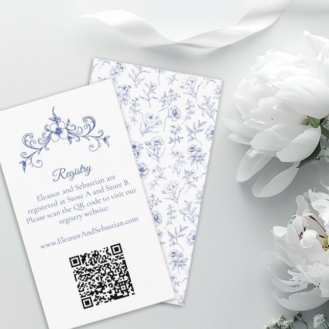 Tarjeta De Recepción Elegante registro de código QR azul de Romance Vin (Subido por el creador)