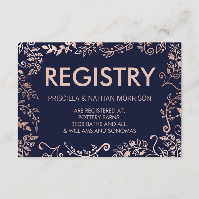 Tarjeta De Recepción Elegante Registro de Regalos Florales de Rosa Azul (Anverso)