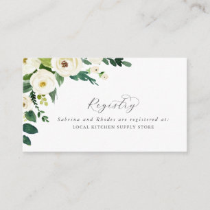 Tarjeta De Recepción Elegante Registro de Regalos Florales en Blanco