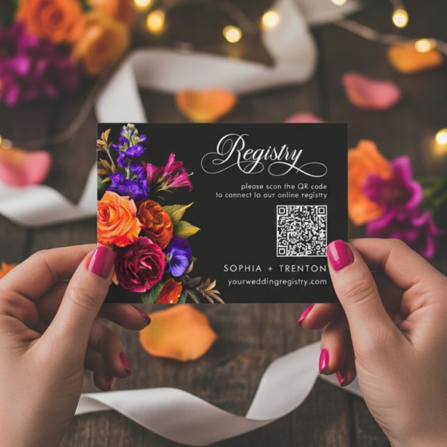 Tarjeta De Recepción Elegante registro floral de cosecha vibrante Moody (Elegant Moody Vibrant Harvest Floral Registry Enclosure Card)
