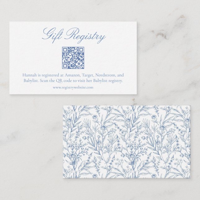 Tarjeta De Recepción Elegante registro QR de regalo de Baby Shower Flor (Anverso / Reverso)