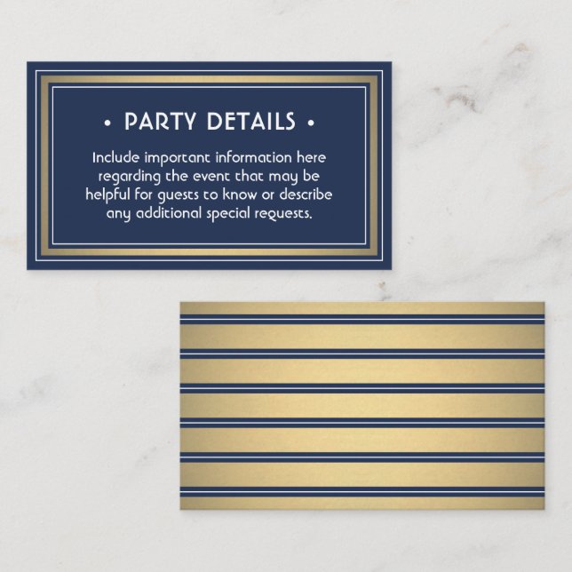 Tarjeta De Recepción Elegante Relieve metalizado azul de la marina, bla (Anverso / Reverso)