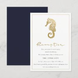 TARJETA DE RECEPCIÓN ELEGANTE RELIEVE METALIZADO DORADO NAVY SEAHORSE W