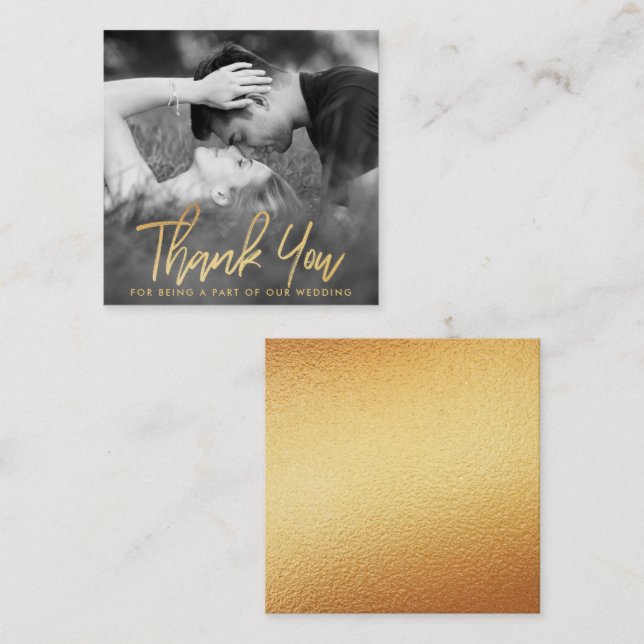 Tarjeta De Recepción Elegante Relieve metalizado dorado Script Photo Yo (Anverso / Reverso)