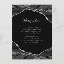 Tarjeta De Recepción Elegante Relieve metalizado plateado Agate negro -