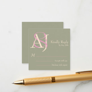 Tarjeta De Recepción Elegante respuesta de boda en verde salvia y rosa