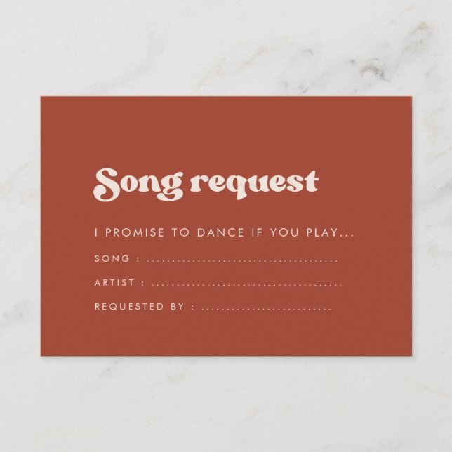 Tarjeta De Recepción Elegante retro terracota boda Canción (Anverso)