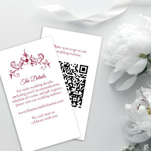 Tarjeta De Recepción Elegante Romance de época Borgoña Boda de código Q