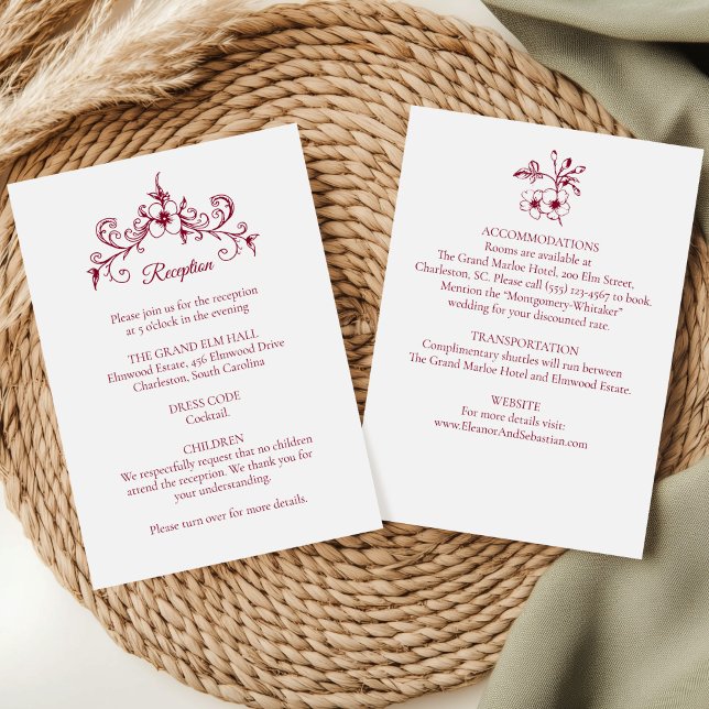 Tarjeta De Recepción Elegante Romance de época Borgoña Boda Floral (Subido por el creador)