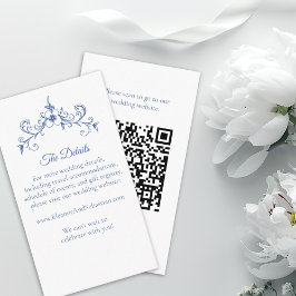 Tarjeta De Recepción Elegante Romance de época Dusty Azul QR Boda de có