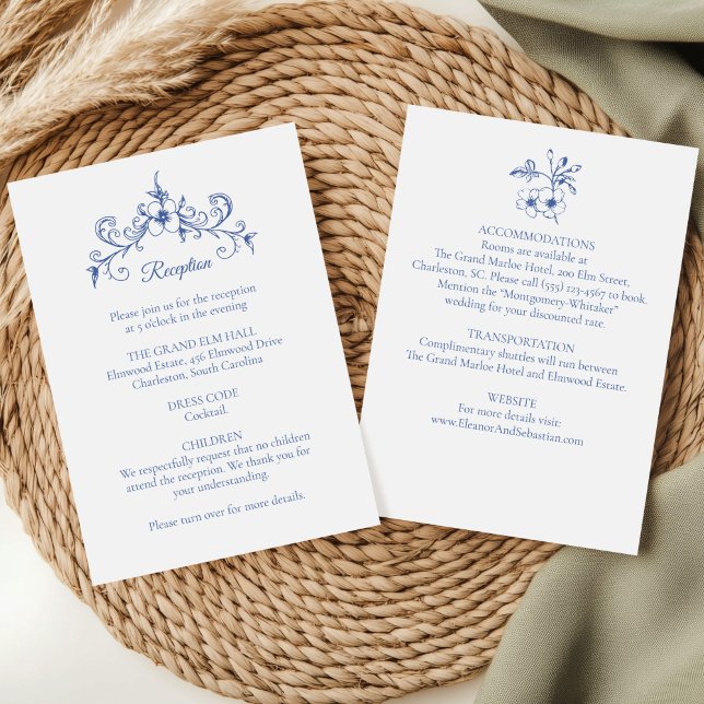 Tarjeta De Recepción Elegante Romance de época Dusty Blue Floral Boda (Subido por el creador)