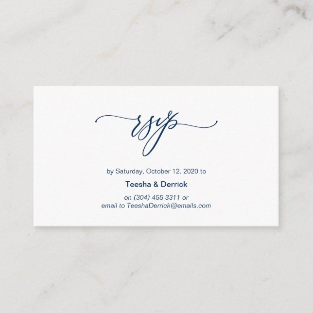 Tarjeta De Recepción Elegante romántico, azul marino, RSVP de boda (Anverso)