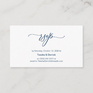 Tarjeta De Recepción Elegante Romántico, Fuente Azul Marina, RSVP Boda