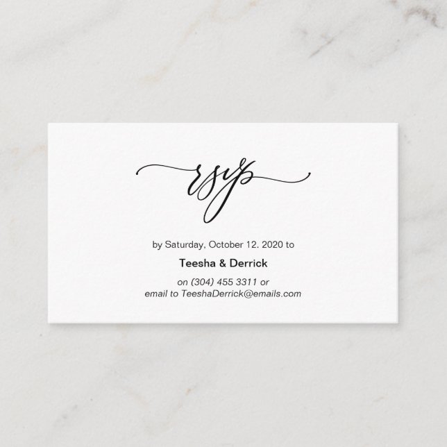 Tarjeta De Recepción Elegante romántico, negro, matrimonio RSVP (Anverso)