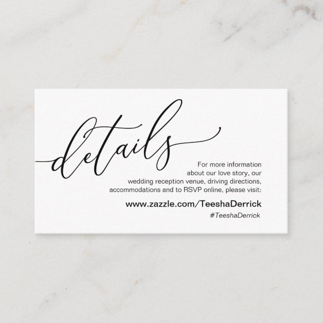 Tarjeta De Recepción Elegante romántico, negro, nuestros detalles Bodas (Anverso)