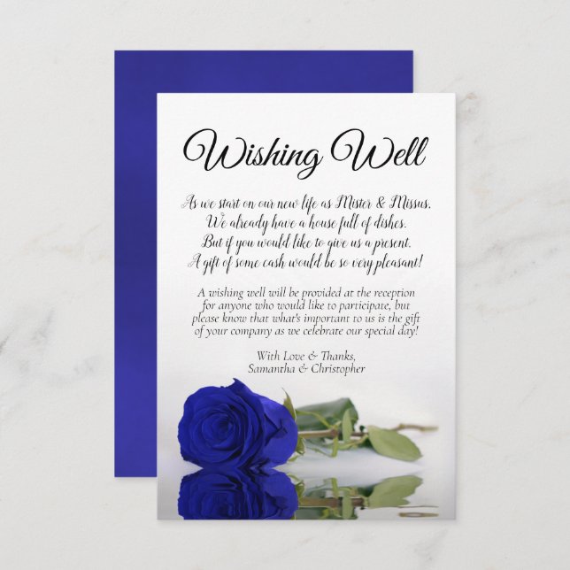 Tarjeta De Recepción Elegante Rosa azul real Boda deseando poema de poe (Anverso / Reverso)