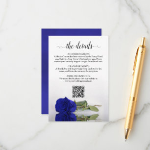 Tarjeta De Recepción Elegante Rosa azul real Boda detalles código QR