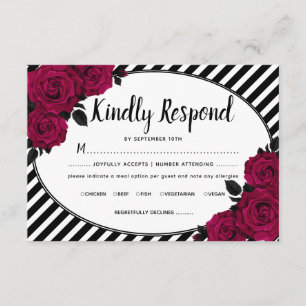 Tarjeta De Recepción Elegante Rosa Black Stripes Boda gótica RSVP