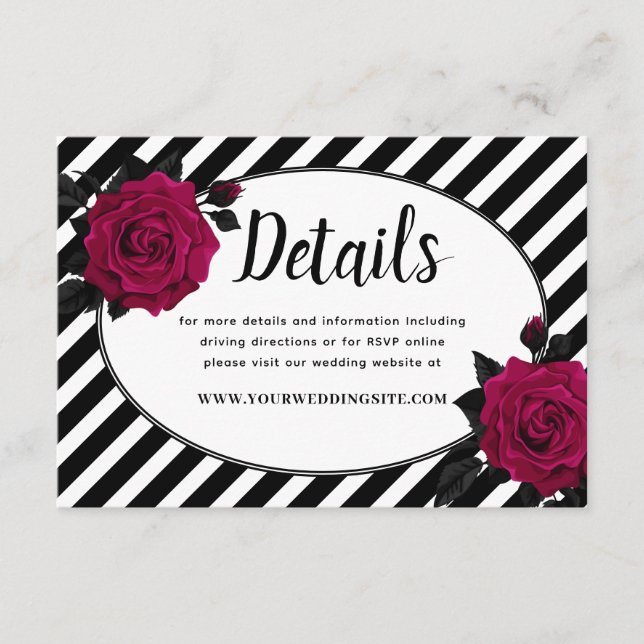 Tarjeta De Recepción Elegante Rosa Black Stripes Góticos Bodas Detalles (Anverso)