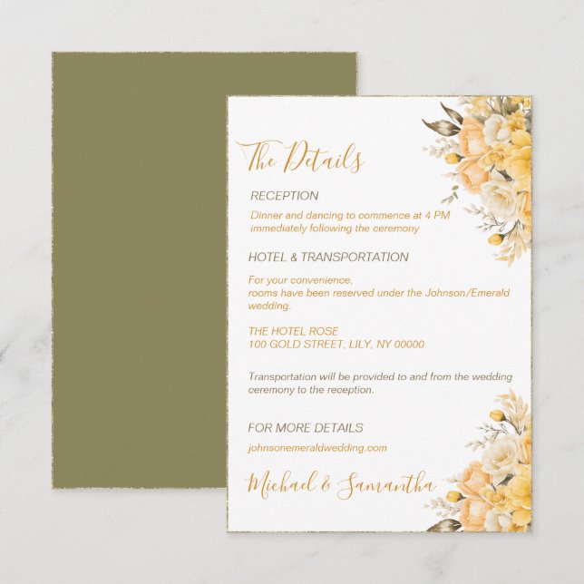 Tarjeta De Recepción Elegante Rosa Boda amarillo e marfil (Anverso / Reverso)