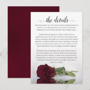 Tarjeta De Recepción Elegante Rosa Boda Borgoña De Larga Duración Detal