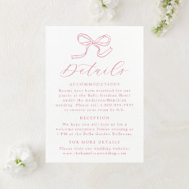 Tarjeta De Recepción Elegante Rosa Boda de Bow Rosa