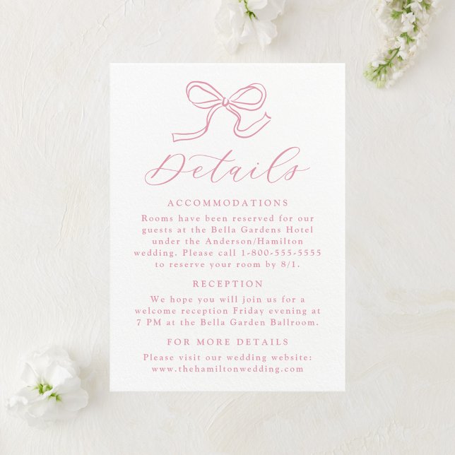 Tarjeta De Recepción Elegante Rosa Boda de Bow Rosa (Subido por el creador)