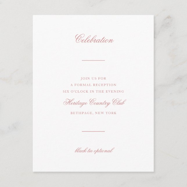 Tarjeta De Recepción Elegante Rosa Boda de la celebración de la Moda co (Anverso)