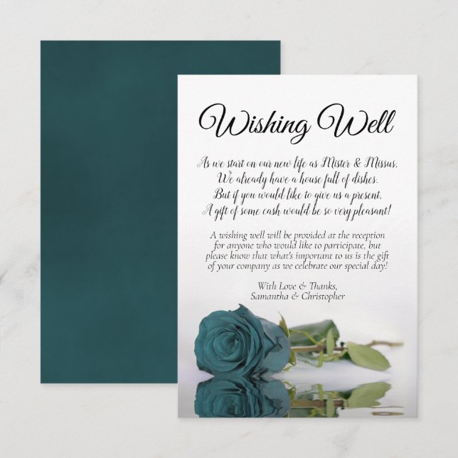 Tarjeta De Recepción Elegante Rosa Boda Verde azulado Deseando Poema De (Anverso / Reverso)