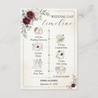 Tarjeta De Recepción Elegante Rosa Burgundy Cronología Simple Día de la