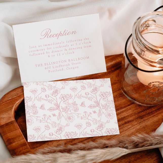 Tarjeta De Recepción Elegante Rosa Chinoiserie Acogida de boda floral (Subido por el creador)